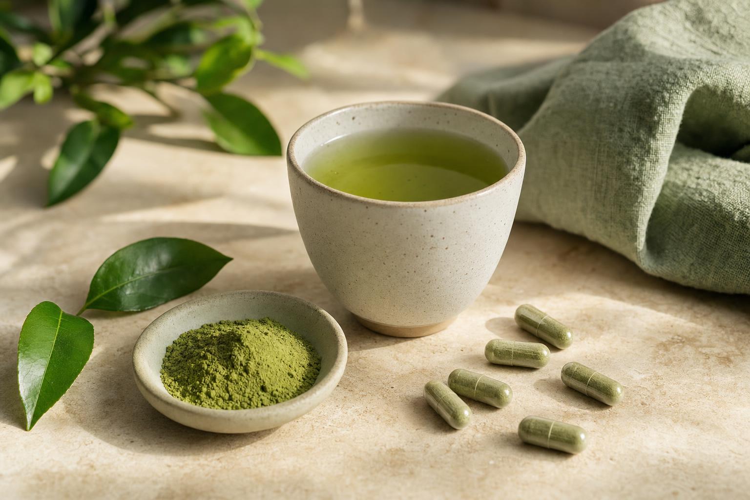 Green tea, L-theanine, and matcha for focus without a caffeine crash