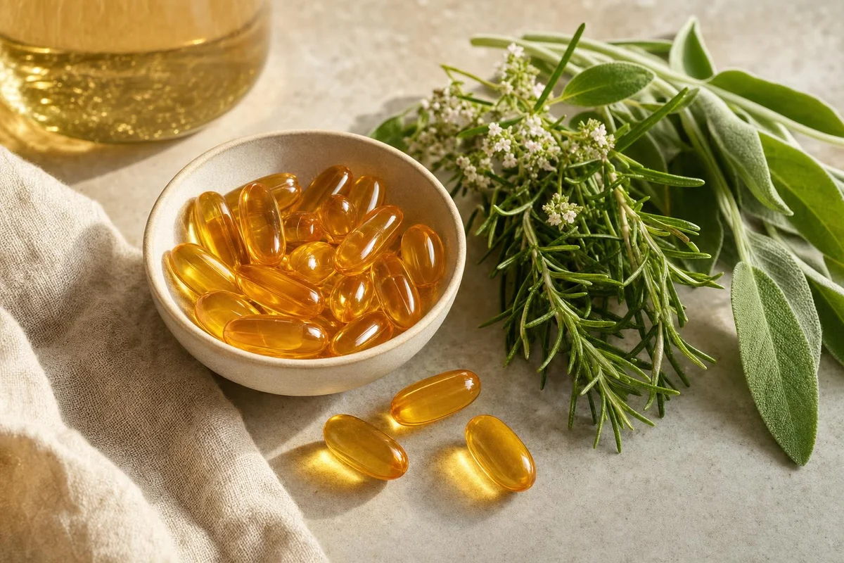 Omega-3 fish oil softgel capsules used to support attention in ADHD