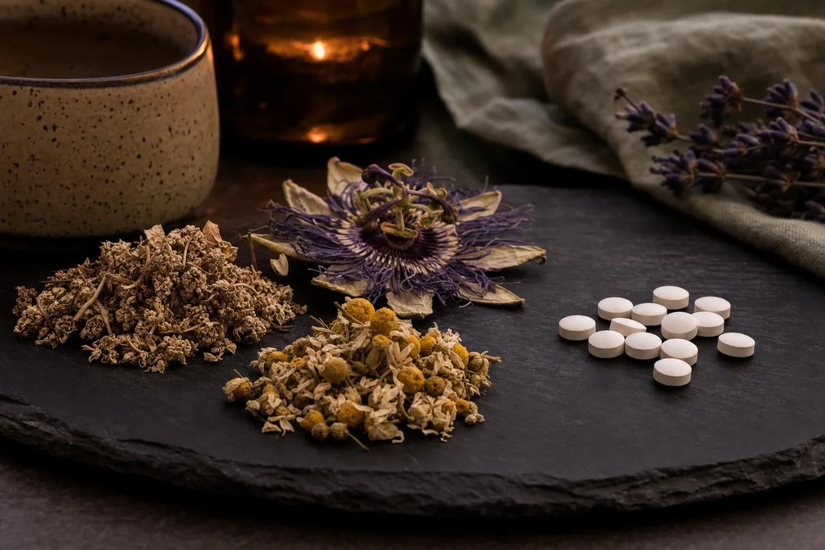 Sleep supplements and herbs arranged for an evidence comparison