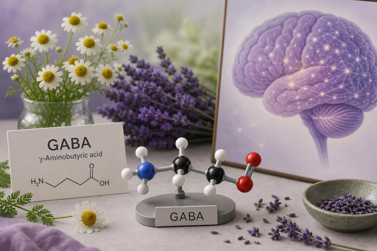 Molecular illustration representing GABA inhibitory neurotransmitter signaling
